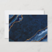 ネイビーエレガントブルーゴールドフォイルアゲートゲ結婚ムストーン 出欠カード (裏面)