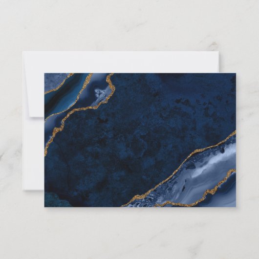 ネイビーエレガントブルーゴールドフォイルアゲートゲ結婚ムストーン 出欠カード (裏面)