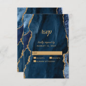 ネイビーエレガントブルーゴールドフォイルアゲート結婚ズ 出欠カード (正面/裏面)