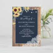 ネイビーエレガントブルーサンフラワーウッドレース結婚ズ 招待状 (スタンド正面)