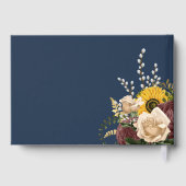 ネイビーエレガントブルーサンフラワー結婚ズ金ゴールド ゲストブック (裏面)