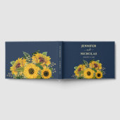 ネイビーエレガントブルーサンフラワー結婚ズ金ゴールド ゲストブック (全面)