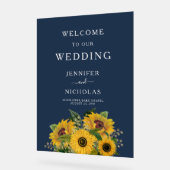 ネイビーエレガントブルーサンフラワー結婚ズ・ウェルカム アクリルサイン (傾斜)