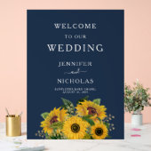 ネイビーエレガントブルーサンフラワー結婚ズ・ウェルカム アクリルサイン (ウェディング)
