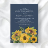 ネイビーエレガントブルーサンフラワー結婚ズ 招待状