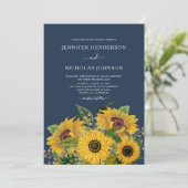 ネイビーエレガントブルーサンフラワー結婚ズ 招待状 (スタンド正面)
