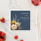 ネイビーエレガントブルーサンフラワー結婚フローラ スタンダードカクテルナプキン (インサイチュ)