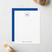ネイビーエレガントブルーサークルモノグラムイニシャル名 ノートカード (正面/裏面インサイチュ)