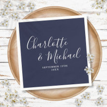 ネイビーエレガントブルーシグネチャー結婚ズナプキン