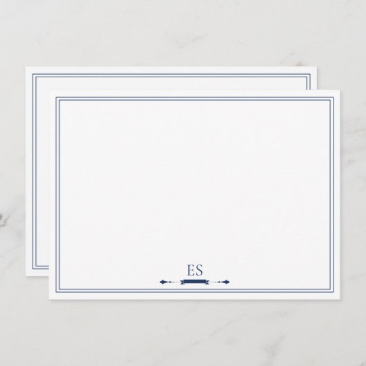 ネイビーエレガントブルーシックイニシャルモノグラム ノートカード (正面/裏面)