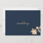 ネイビーエレガントブルーシック金ゴールドスクリプトフローラ結婚 招待状 (裏面)