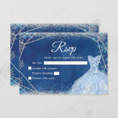 ネイビーエレガントブルーシルバーウィンターキンセニェラ 出欠カード (正面/裏面)