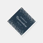 ネイビーエレガントブルーシルバーグリッターキンセアニェラ スタンダードカクテルナプキン (角)