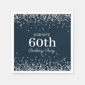 ネイビーエレガントブルーシルバーグリッター60誕生日 スタンダードカクテルナプキン (正面)