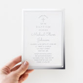 ネイビーエレガントブルーシルバースクリプト宗教的バプテスマ 箔招待状