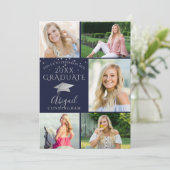 ネイビーエレガントブルーシルバーフォトコラージュ卒業生 招待状 (スタンド正面)