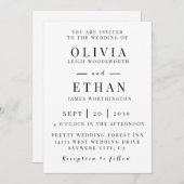 ネイビーエレガントブルーシルバーフローラ結婚式招待状 招待状 (正面/裏面)