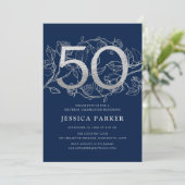 ネイビーエレガントブルーシルバー50誕生日 招待状 (スタンド正面)