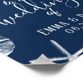 ネイビーエレガントブルーシーシェルビーチ結婚式ウェルカム ポスター (角)