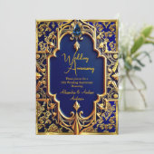 ネイビーエレガントブルージェム金ゴールド50周年記念 招待状 (スタンド正面)