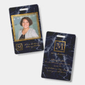 ネイビーエレガントブルースクエア金ゴールドモノグラム公証人 バッジ (正面＆裏面)