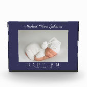 ネイビーエレガントブルースクリプトバプテスマ写真ブロック フォトブロック (正面)