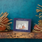 ネイビーエレガントブルースクリプトバプテスマ写真 フォトプラーク (側面)