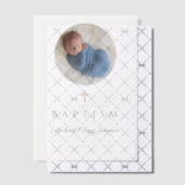 ネイビーエレガントブルースクリプトボーイ写真バプテスマ ベラム紙招待状 (オフセット (招待状))