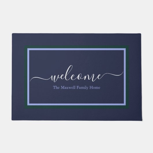 ネイビーエレガントブルースクリプト名  ドアマット (正面)
