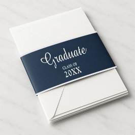 ネイビーエレガントブルースクリプト書道卒業 招待状ベリーバンド