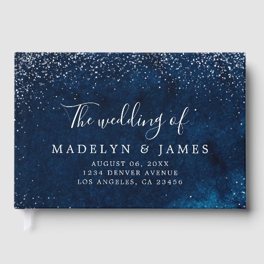 ネイビーエレガントブルースパークル結婚ズ ゲストブック (正面)