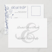ネイビーエレガントブルースワール招待状RSVPポストカード インビテーションポストカード (正面/裏面)