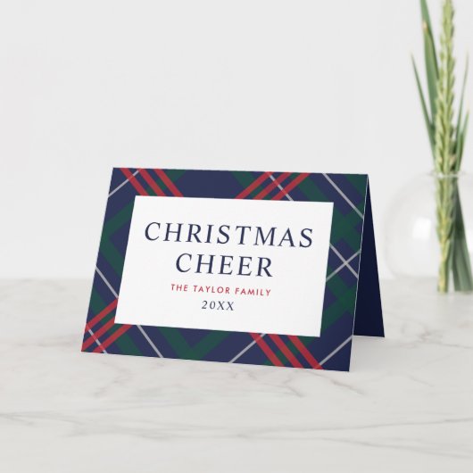 ネイビーエレガントブルータータンチェックプレイドクリスマス応援 シーズンカード (正面)