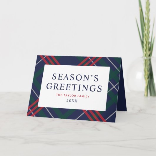 ネイビーエレガントブルータータンチェックプレイド季節のごあいさつ シーズンカード (正面)