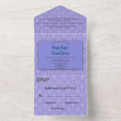 ネイビーエレガントブルーダマスククラッシー装飾結婚ズ オールインワン招待状 (内側)