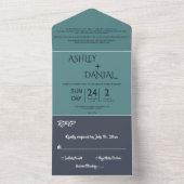 ネイビーエレガントブルーティール（緑がかった色）シモダンック結婚ス オールインワン招待状 (内側)