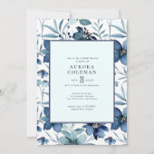ネイビーエレガントブルーティール(緑がかった色)フローラブライダルシャワー 招待状 (正面)