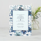 ネイビーエレガントブルーティール(緑がかった色)フローラブライダルシャワー 招待状 (スタンド正面)