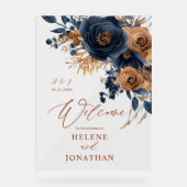 ネイビーエレガントブルーテラコッタ結婚の歓迎 アクリルサイン (正面)