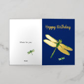 ネイビーエレガントブルートンフライ箔誕生日カード 箔グリーティングカード (外側レイダウン)