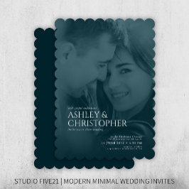 ネイビーエレガントブルードゥオトン写結婚真 招待状
