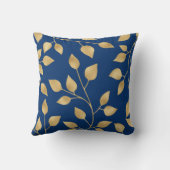 ネイビーエレガントブルーバックラウンドと金ゴールドリーフブランチ クッション (裏面)