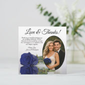 ネイビーエレガントブルーバラオーバルフォトロマン結婚ツ サンキューカード (スタンド正面)