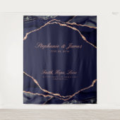 ネイビーエレガントブルーバラゴールドフォイルアゲート結婚ズ タペストリー (正面)