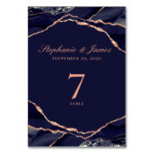 ネイビーエレガントブルーバラゴールドフォイルアゲート結婚ズ テーブルナンバー (裏面)