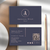 ネイビーエレガントブルーバラ金ゴールドグリッターモノグラム 名刺