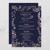 ネイビーエレガントブルーバラ金ゴールドフローラ結婚式 プログラム (正面/裏面)