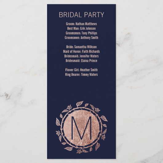 ネイビーエレガントブルーバラ金ゴールドフローラ結婚式 プログラム (裏面)