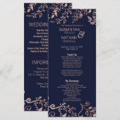 ネイビーエレガントブルーバラ金ゴールドフローラ結婚式 プログラム (正面/裏面)