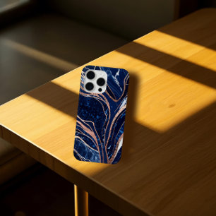 ネイビーエレガントブルーバラ金ゴールド大理石 iPhone 15 PRO MAXケース